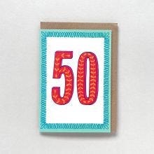 White & Blue 50 Milestone Birthday Card