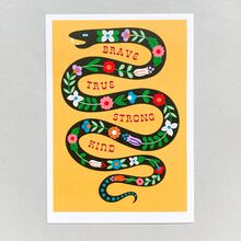 A5 Snake Design Folk Art Print on Yellow Background