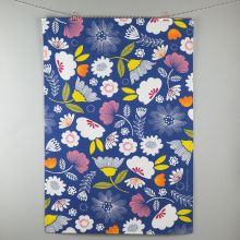 Blue printed tea towel