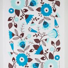 Tea towel, blue & white retro floral